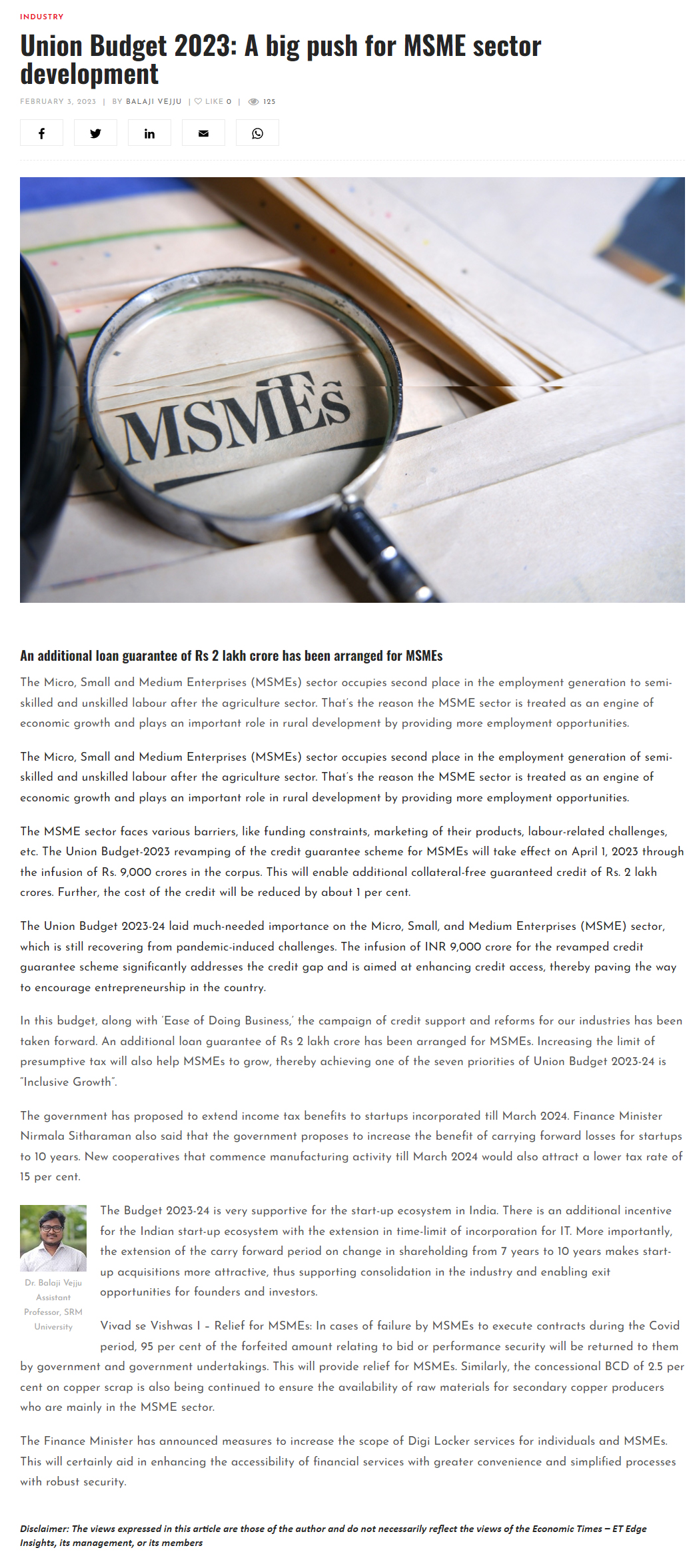 Union Budget 2023: A big push for MSME sector development